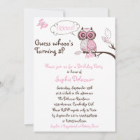 Pink Owl & Butterfly Floral Birthday Uitnodiging