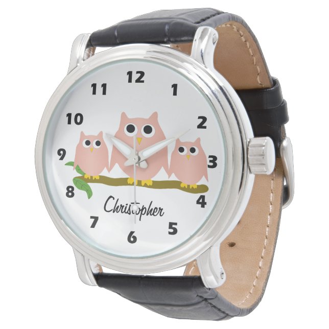 Pink Owl Design Personalised Horloge (Gekanteld)