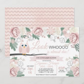 Pink Owl Floral Baby shower Invitation Kaart (Voorkant / Achterkant)