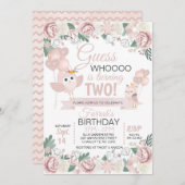 Pink Owl Floral Birthday Uitnodiging (Voorkant / Achterkant)