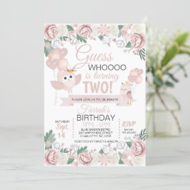 Pink Owl Floral Birthday Uitnodiging