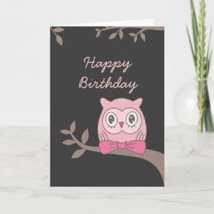 Pink Owl Happy Birthday Kaart