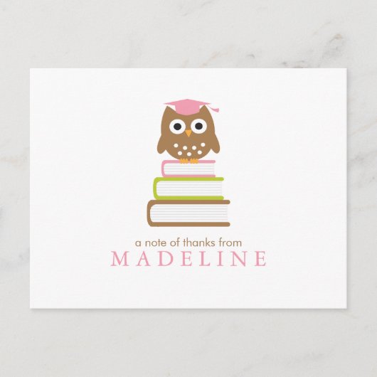 Pink Owl Kindergarten Afstuderen Bedankt Briefkaart (Voorkant)