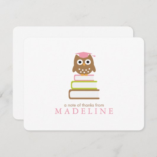 Pink Owl Kindergarten Afstuderen Hartelijk dank Bedankkaart (Voorkant / Achterkant)