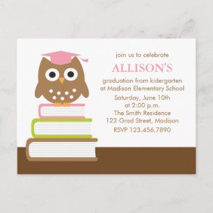 Pink Owl Kindergarten Afstuderen Uitnodiging Briefkaart