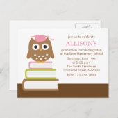 Pink Owl Kindergarten Afstuderen Uitnodiging Briefkaart (Voorkant / Achterkant)