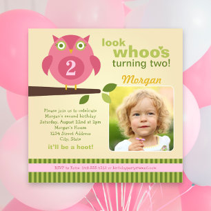 Pink Owl Modern Woodland Birthday Girl Party Kaart