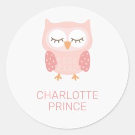 'Pink Owl', schattig aangepast Ronde Sticker