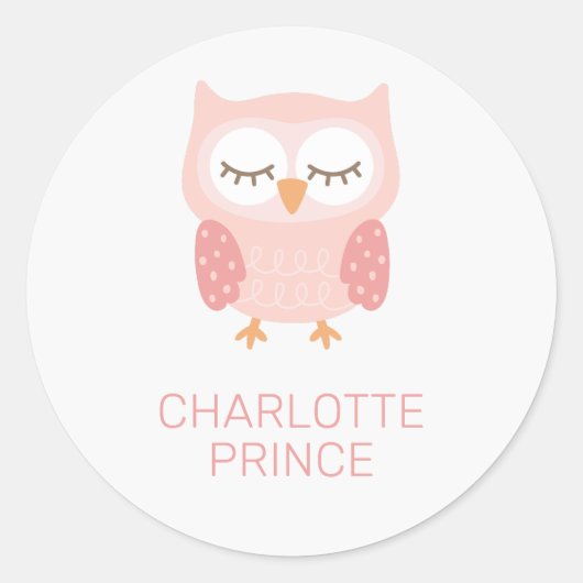 'Pink Owl', schattig aangepast Ronde Sticker (Voorkant)