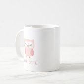 'Pink Owl', schattige & grillige aangepaste meisje Koffiemok (Voorkant links)