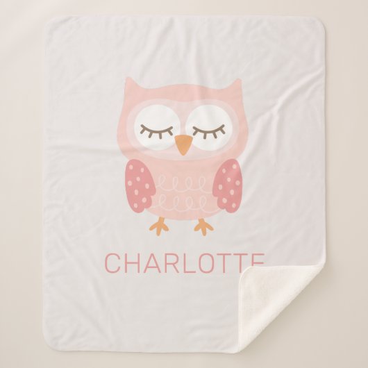 'Pink Owl', schattige & grillige aangepaste meisje Sherpa Deken (Voorkant)
