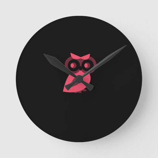 Pink Owl Wall Clock Ronde Klok (Voorkant)