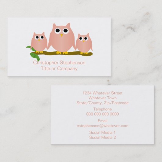 Pink Owls Design Visitekaartje (Voorkant / Achterkant)