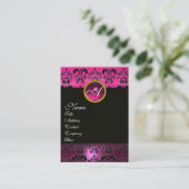 PINK PAARS AMETHYST DAMASK MONOGRAM, fuchsia gold Visitekaartje (Staand voorkant)
