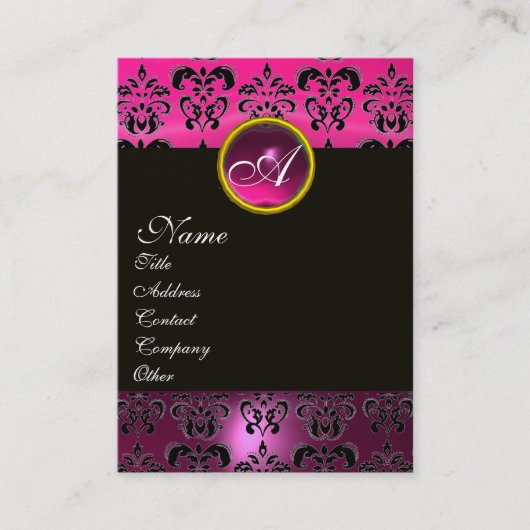 PINK PAARS AMETHYST DAMASK MONOGRAM, fuchsia gold Visitekaartje (Voorkant)