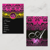 PINK PAARS AMETHYST DAMASK MONOGRAM, fuchsia gold Visitekaartje (Voorkant / Achterkant)