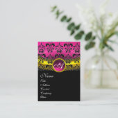 PINK PAARS AMETHYST DAMASK MONOGRAM, fuchsia gold Visitekaartje (Staand voorkant)