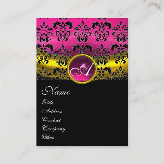 PINK PAARS AMETHYST DAMASK MONOGRAM, fuchsia gold Visitekaartje (Voorkant)