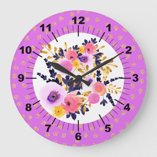 Pink & Paars Floral Bouquet Grote Klok (Voorkant)