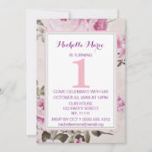 Pink Paars Floral Pset First Birthday Kaart (Voorkant)