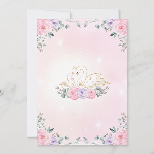Pink Paars Floral Swan Princess Baby shower Kaart (Achterkant)