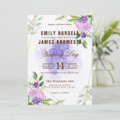 Pink Paars Floral Waterverf budget bruiloft Kaart (Staand voorkant)