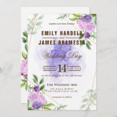 Pink Paars Floral Waterverf budget bruiloft Kaart (Voorkant / Achterkant)