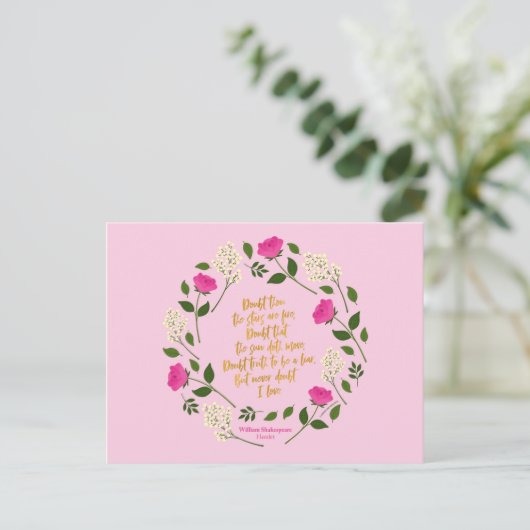 Pink Paars Floral William Shakespeare Briefkaart (Staand voorkant)