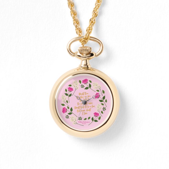 Pink Paars Floral William Shakespeare Horloge (Voorkant)