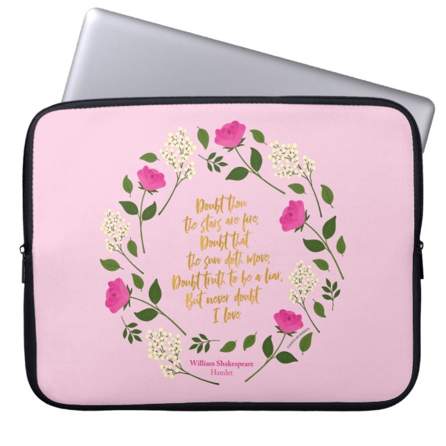 Pink Paars Floral William Shakespeare Laptop Sleeve (Voorkant)