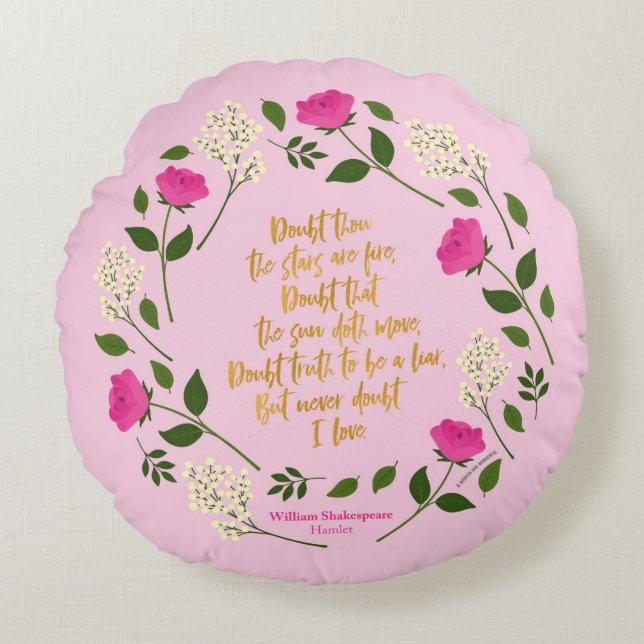 Pink Paars Floral William Shakespeare Rond Kussen (Voorkant)