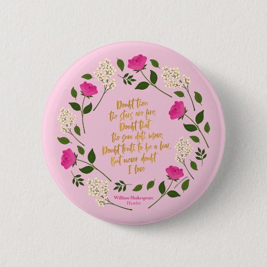 Pink Paars Floral William Shakespeare Ronde Button 5,7 Cm (Voorkant)