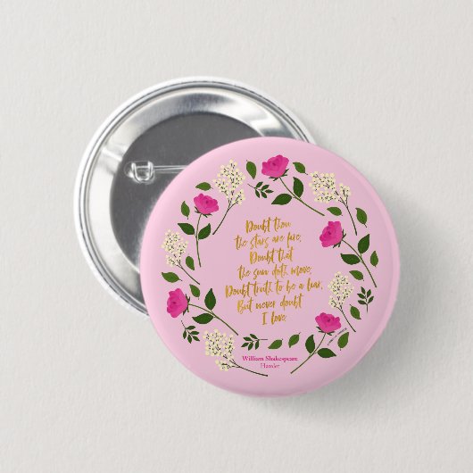 Pink Paars Floral William Shakespeare Ronde Button 5,7 Cm (Voorkant /achterkant)