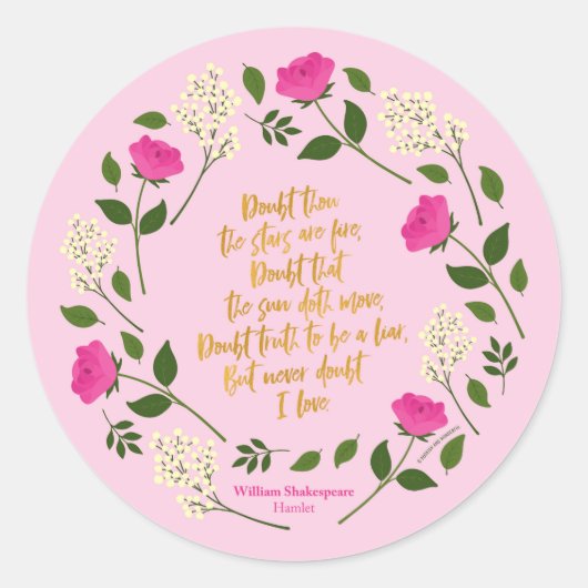 Pink Paars Floral William Shakespeare Ronde Sticker (Voorkant)