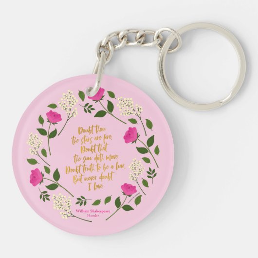 Pink Paars Floral William Shakespeare Sleutelhanger (Achterkant)