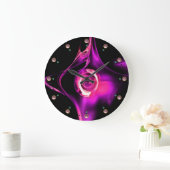 PINK PAARS FRACTALE ROOS IN ZWART MET GEMSTONEN GROTE KLOK (Huis)