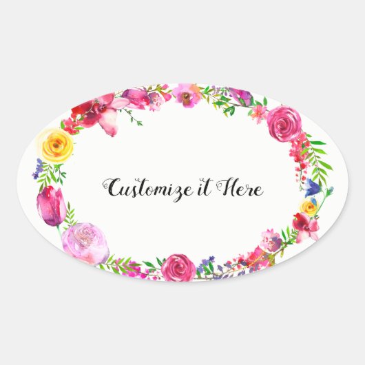 Pink Paars Greenery Spring Flowers Floral Modern Ovale Sticker (Voorkant)
