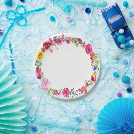 Pink Paars Greenery Spring Flowers Floral Modern Papieren Bordje (Feest)