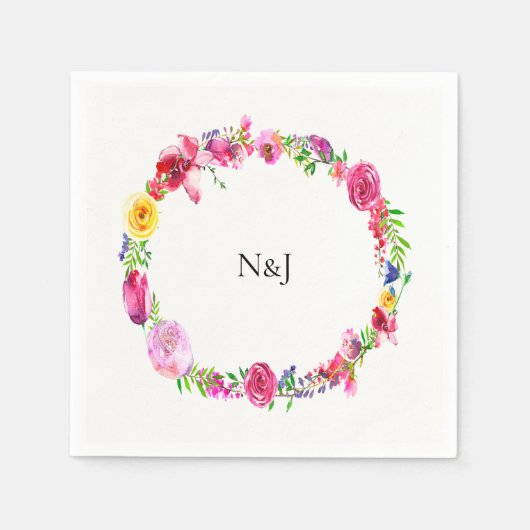 Pink Paars Greenery Spring Flowers Floral Modern Servetten (Voorkant)