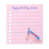 Pink Paars Magical Horse Unicorn Birthday Party Notitieblok (Voorkant)