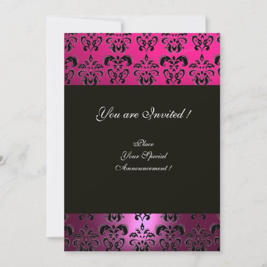 PINK PAARS ZWART DAMASK MONOGRAM, fuchsia white Kaart (Achterkant)