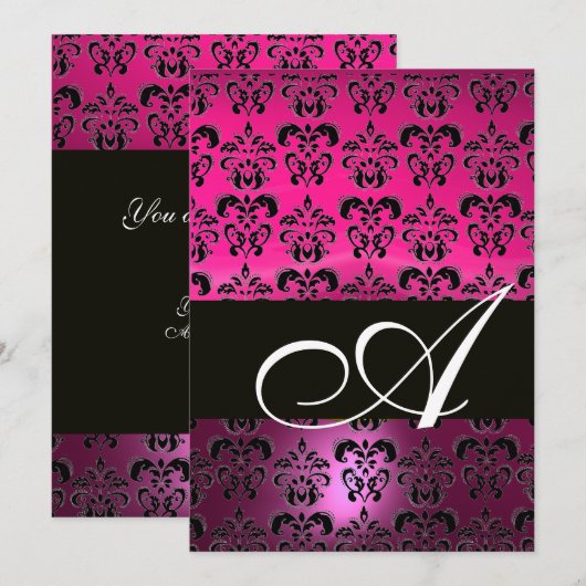PINK PAARS ZWART DAMASK MONOGRAM, fuchsia white Kaart (Voorkant / Achterkant)