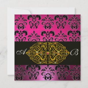 PINK PAARS ZWARTE DAMASKMONOGRAM, fuchsie, goud Kaart