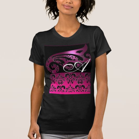PINK PAARS ZWARTE DAMASKMONOGRAM, wit, fuchsie T-shirt (Voorkant)