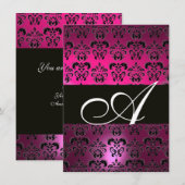 PINK PAARSE BLACK DAMASK MONOGRAM fuchsia white Kaart (Voorkant / Achterkant)
