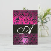 PINK PAARSE BLACK DAMASK MONOGRAM fuchsia white Kaart (Staand voorkant)