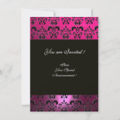 PINK PAARSE BLACK DAMASK MONOGRAM fuchsia white Kaart (Achterkant)