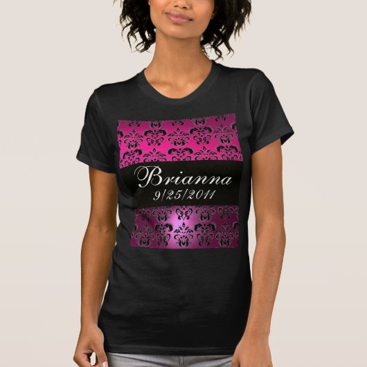 PINK PAARSE BLACK DAMASK T-SHIRT (Voorkant)