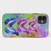 PINK PAARSE BLAUWE BUTTERFLIES, GROENE GOUDEN Case-Mate iPhone CASE (Achterkant (horizontaal))