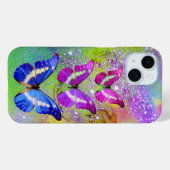 PINK PAARSE BLAUWE BUTTERFLIES, GROENE GOUDEN Case-Mate iPhone CASE (Achterkant (horizontaal))